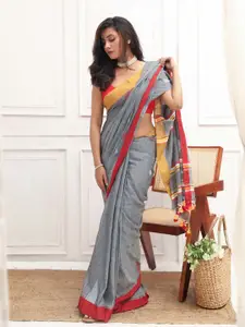 Indethnic Geometric Printed Pure Cotton Jamdani Saree