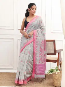 Indethnic Ethnic Motifs Woven Design Zari Jamdani Saree