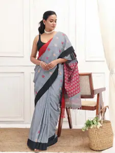 Indethnic Ethnic Motifs Printed Pure Cotton Jamdani Saree