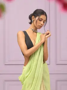 Indethnic Striped Pure Cotton Saree