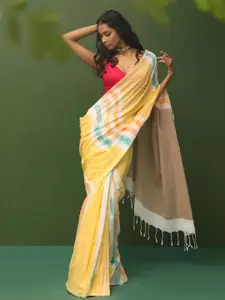 Indethnic Striped Pure Cotton Saree