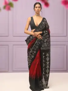 Indethnic Woven Design Pure Linen Jamdani Saree