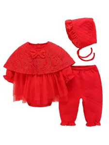 StyleCast Girls Red Self Design Top with Trouser