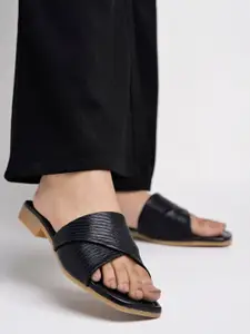 Shoetopia Textured Open Toe Flats