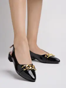 Shoetopia Embellished Pointed Toe Block Heel Pumps