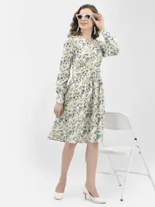 Crimsoune Club Floral Printed Puff Sleeve Fit & Flare Dress