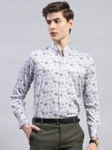 Monte Carlo Classic Floral Printed Band Collar Pure Cotton Casual Shirt