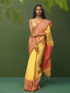 Indethnic Ethnic Motifs Woven Design Zari Pure Cotton Jamdani Saree
