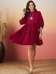 InWeave Puff Sleeves Tiered Fit & Flare Dress