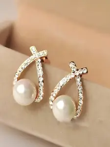KARISHMA KREATIONS Gold-Plated Pearls Beaded Studs Earrings