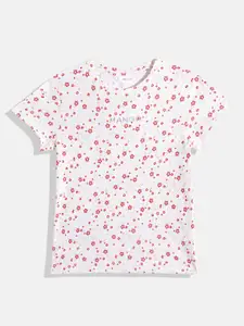 Mango Kids Girls Floral Printed Round-Neck Pure Cotton T-shirt