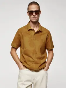MANGO MAN Tropical Print Pique Pure Cotton Polo Collar T-shirt