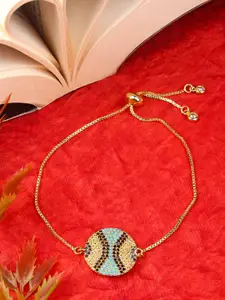 DressBerry Gold-Plated Brass Cubic Zirconia Studded Charm Bracelet
