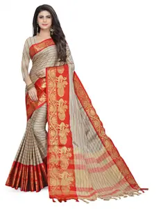 Rujave Striped Pure Cotton Saree With Tassels