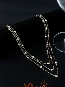 DressBerry White Gold-Plated Beaded Layered Necklace