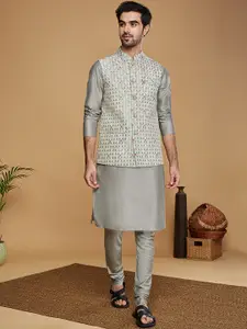 KISAH Mandarin Collar Kurta with Churidar & Nehru jacket