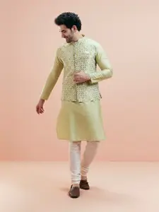 KISAH Mandarin Collar Long Sleeves Regular Kurta with Churidar With Nehru jacket