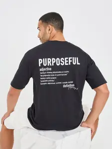 Styli Black Typography Printed Oversized T-shirt