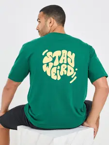 Styli Men's Green Back Puff Print Slogan Oversized T-Shirt