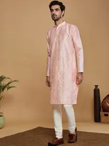 KISAH Mandarin Collar Geometric Embroidered Straight Kurta