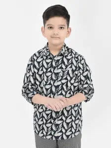 Crimsoune Club Boys Classic Slim Fit Floral Printed Pure Cotton Casual Shirt