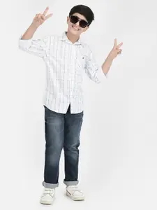 Crimsoune Club Boys Classic Slim Fit Grid Tattersall Checked Pure Cotton Casual Shirt