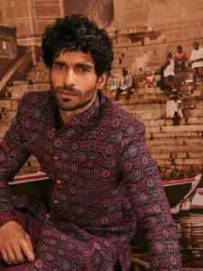 KISAH Men Kurta with Indowestern Sherwani & Churidar Set