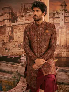 KISAH Men Kurta with Indowestern Sherwani & Churidar Set