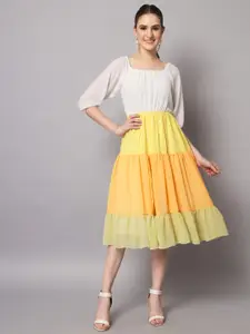 Hinaya Colourblocked Fit & Flare Midi Dress