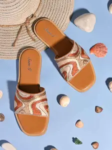 Saint G Embellished Leather Open Toe Flats