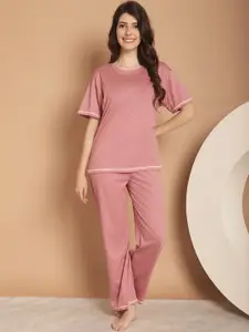 Kanvin Pink Round Neck Cotton Night Suit
