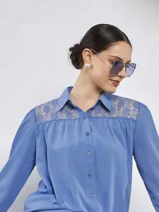 SASSAFRAS Shirt Collar Georgette Shirt Style Top