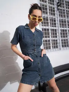 SASSAFRAS Shirt Collar Denim Mini Shirt Dress