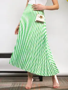 SASSAFRAS Striped Accordion Pleated Maxi Flared Skirt