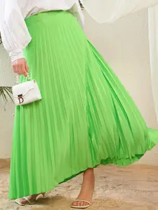 SASSAFRAS Satin Accordion Pleated Maxi Flared Skirt