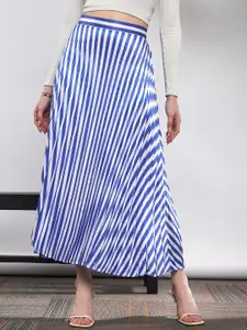 SASSAFRAS Blue Striped Accordion Pleated Maxi Flared Skirt