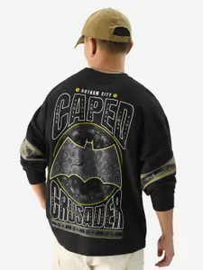 The Souled Store Black Batman Printed Drop-Shoulder Sleeves Oversized Pure Cotton T-shirt