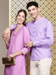 House of Pataudi Band Collar Rozana Short Kurta