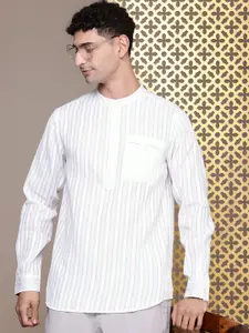House of Pataudi Band Collar Striped Rozana Short Kurta