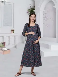 Nayo Floral Printed Maternity Cotton A-Line Dress