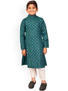 PERFECTBLUE Boys Geometric Woven Design Thread Work Pure Cotton Kurta With Pyjamas