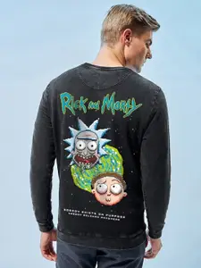Bewakoof Black Rick and Morty Printed Round Neck Long Sleeves Cotton Pullover Sweatshirt