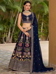 FABPIXEL Embroidered Sequinned Semi-Stitched Lehenga & Unstitched Blouse With Dupatta