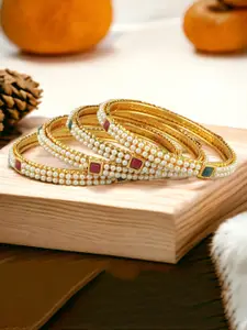The Pari Set Of 4 Gold-Plated Stones Studded & Beaded Bangles