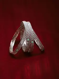 The Pari Set Of 4 Silver Plated Artificial Stones Bangles