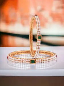 The Pari Set Of 2 Gold Plated Artificial Stones Bangles