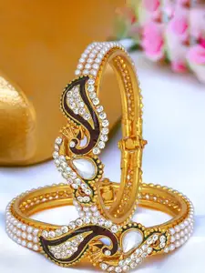 The Pari Set Of 2 Gold-Plated Stone-Studded & Beaded Bangles