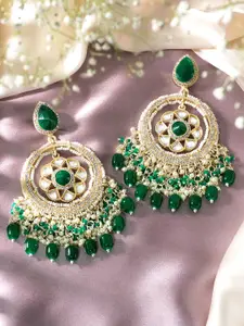 Peora Gold-Plated Kundan-Studded & Beaded Dangle Chandbalis