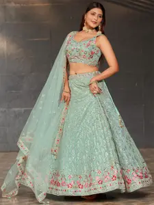 FABPIXEL Embellished Sequined Semi-Stitched Lehenga & Unstitched Blouse With Dupatta