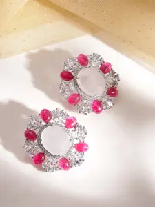 Rubans Rhodium-Plated American Diamond Studded Contemporary Studs Earrings